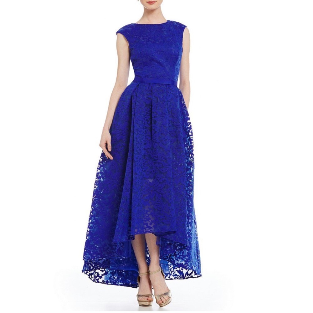 •JS Collections• Blue High-Low Jacquard Gown